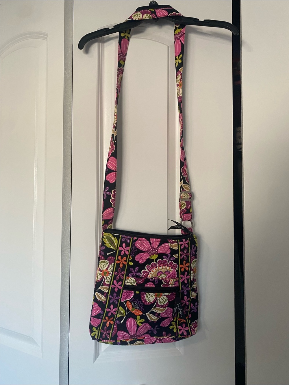 Vera Bradley Black Crossbody with Pink Floral Print